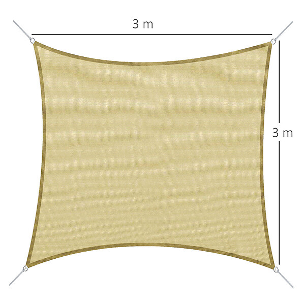 OUTSUNNY - Voile d'ombrage carré 3 x 3 m polyéthylène haute densité résistant aux UV coloris sable - large