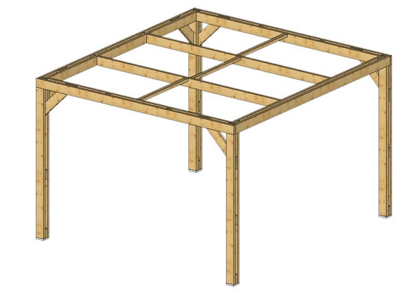 HABRITA - Pergola autoportante en bois - Naturel - L.341xP.313cm - large