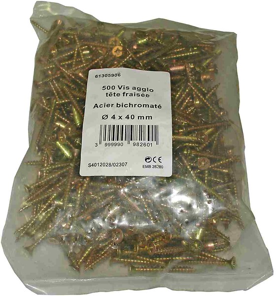 500 vis agglo acier tête fraisée pozidriv 4x40mm - large
