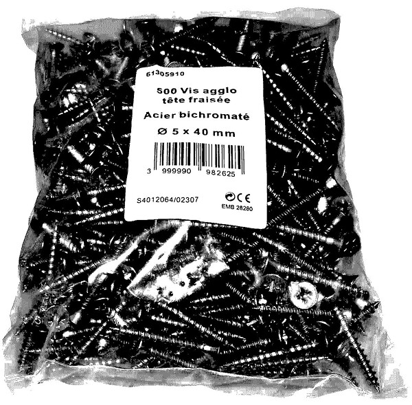 COTEKA - Vis agglo acier tête fraisée Pozidriv 5x40mm - x500 - large