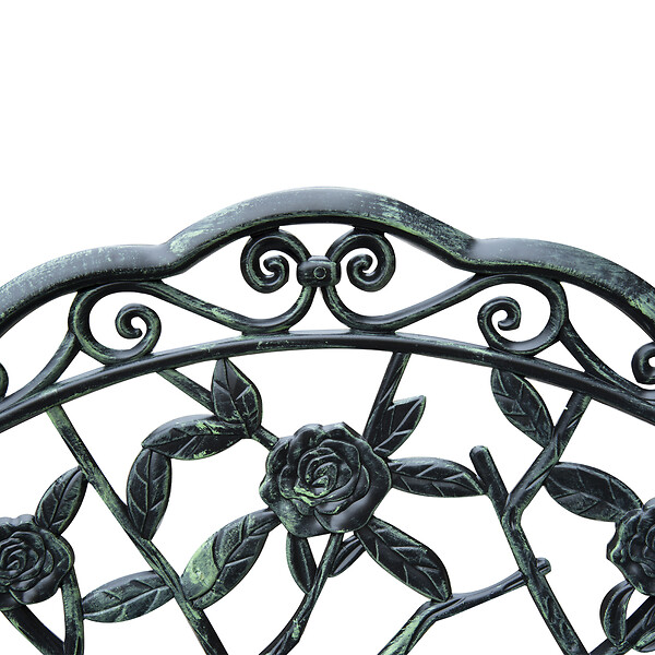 OUTSUNNY - Banc de jardin 2 places style néo-rétro motif rose lignes fuselées 100L x 54l x 78H cm fonte d'aluminium vert vieilli - large