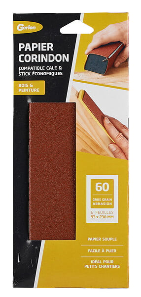 GERLON - Feuilles abrasives corindon 93x230mm - Grain 60 - Lot de 6 - large