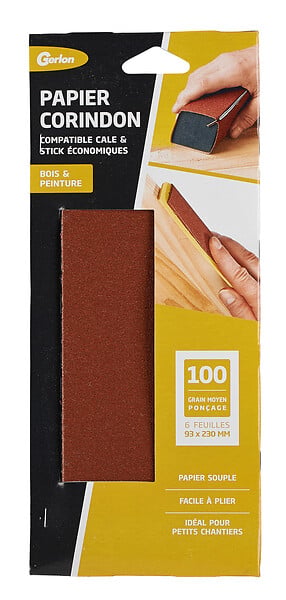 GERLON - 6 feuilles abrasives corindon grain 100 - 93x230mm - large