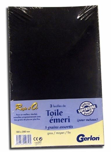 GERLON - Toile émeri 180x280mm - Paquet 3 feuilles grains panachés - large