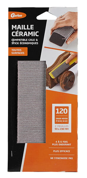 GERLON - Maille abrasive céramique - Grain 120 - 2 feuilles 93x230 mm - large