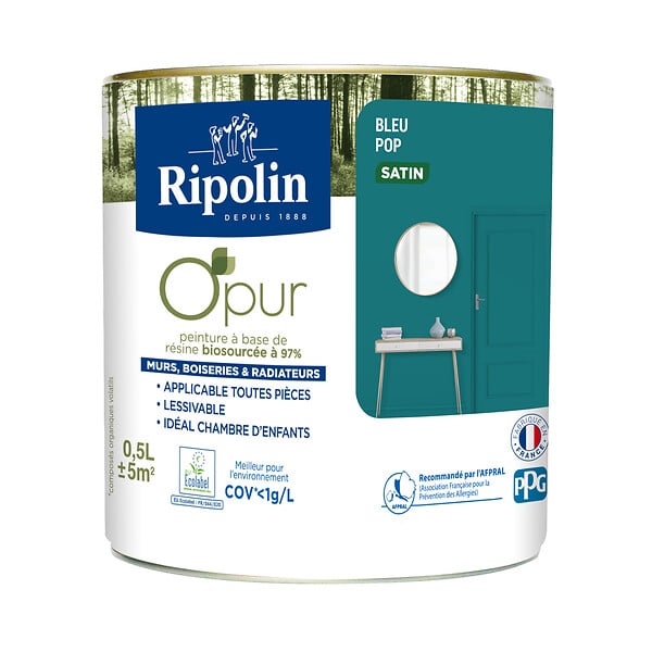RIPOLIN - Peinture O'pur - Bleu Pop - Satin - 0,5L - large