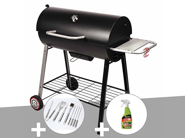 SOMAGIC - Barbecue à charbon sur chariot Michigan - Somagic + Malette de 8 accessoires inox + Dégraissant pour barbecue - large