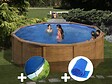 GRE - Kit piscine acier aspect bois Gré Mauritius ronde 3,70 x 1,32 m + Bâche hiver + Bâche à bulles - vignette
