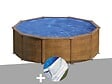 GRE - Kit piscine acier aspect bois Gré Sicilia ronde 4,80 x 1,22 m + Tapis de sol - vignette
