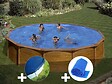 GRE - Kit piscine acier aspect bois Gré Mauritius ronde 5,70 x 1,32 m + Bâche hiver + Bâche à bulles - vignette