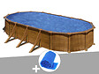 GRE - Kit piscine acier aspect bois Gré Mauritius ovale 7,44 x 3,99 x 1,32 m + Bâche à bulles - vignette