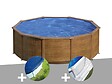 GRE - Kit piscine acier aspect bois Gré Sicilia ronde 4,80 x 1,22 m + Bâche hiver + Tapis de sol - vignette