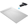 U-TILE - Receveur de douche blanc 150 x 100 cm en résine aspect ardoise - grille caniveau - vignette