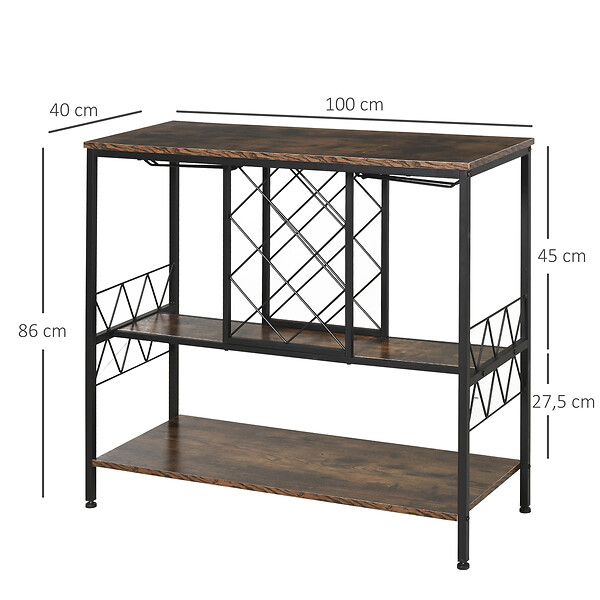 HOMCOM - Homcom Étagère Style Industriel Étagère Porte Bouteilles Casier À Vin 7 Bouteilles Support Verres À Vin Intégré 16 Max. Métal Noir Panneaux Particules Aspect Vieux Bois Veinage - large