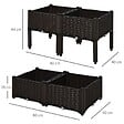 OUTSUNNY - Jardinière sur pieds carré potager 2 étages dim. 80L x 80l x 44H cm insert d'irrigation plastique imitation rotin tressé chocolat - vignette