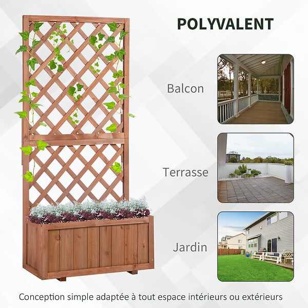OUTSUNNY - Jardinière avec treillis - bac à fleurs - jardinière sur pied - dim. 72,5L x 31,5l x 149,5H cm inserts d'irrigation inclus bois sapin pré-huilé - large
