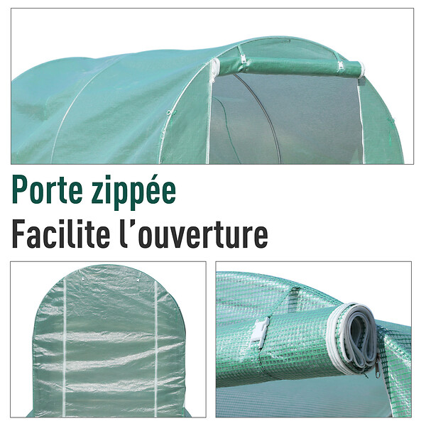 OUTSUNNY - Serre de jardin tunnel surface sol 6 m² 3L x 2l x 2,10H m châssis tubulaire renforcé porte zippée 4 fenêtres enroulables vert - large