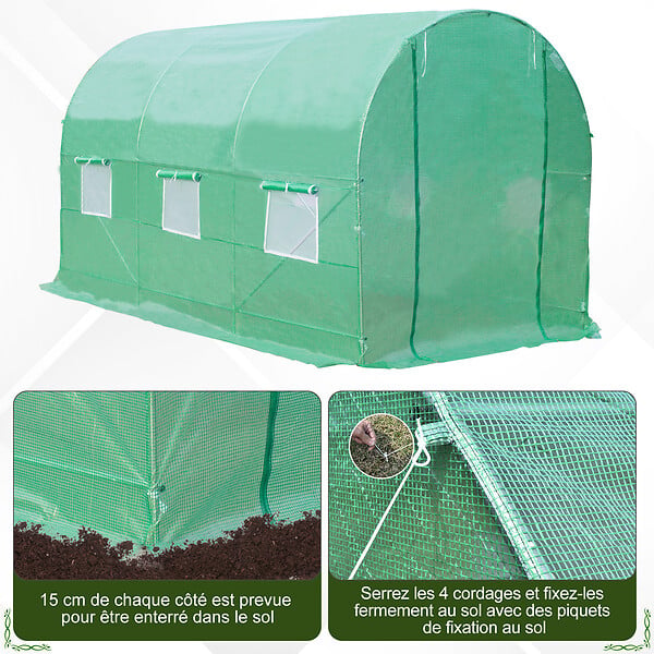 OUTSUNNY - Serre de jardin tunnel 7m² 3,5L x 2l x 2H m châssis tubulaire acier galvanisé renforcé 6 fenêtres 1 portes vert - large