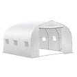 OUTSUNNY - Serre tunnel de jardin dim. 3,5L x 3l x 2H m porte + 6 fenêtres enroulables acier galvanisé bâche PE haute densité blanc - vignette