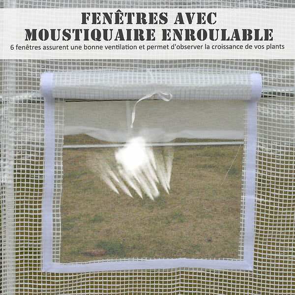 OUTSUNNY - Serre tunnel de jardin dim. 3,5L x 3l x 2H m porte + 6 fenêtres enroulables acier galvanisé bâche PE haute densité blanc - large