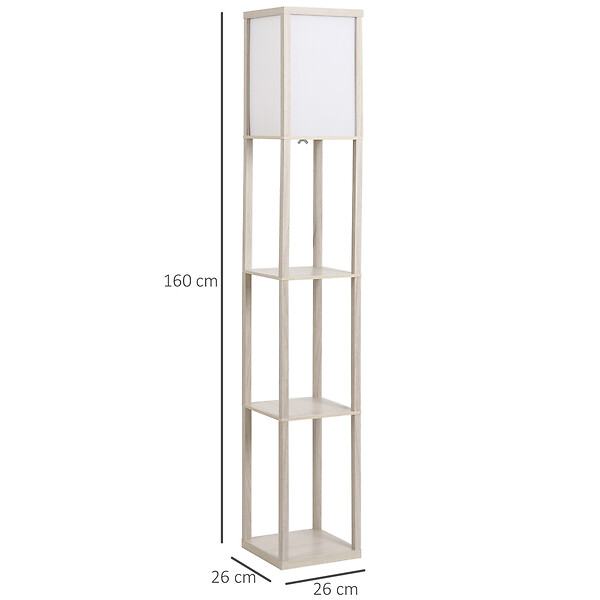 HOMCOM - Lampadaire étagère lampe étagère 26L x 26l x 160H cm 3 étagères 4 niveaux MDF gris clair - large