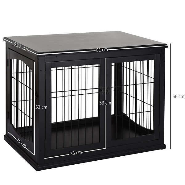 PAWHUT - Cage pour chien animaux cage en bois MDF classe E1 3 portes verrouillables max. 30 Kg dim. 81L x 58l x 66H cm noir - large