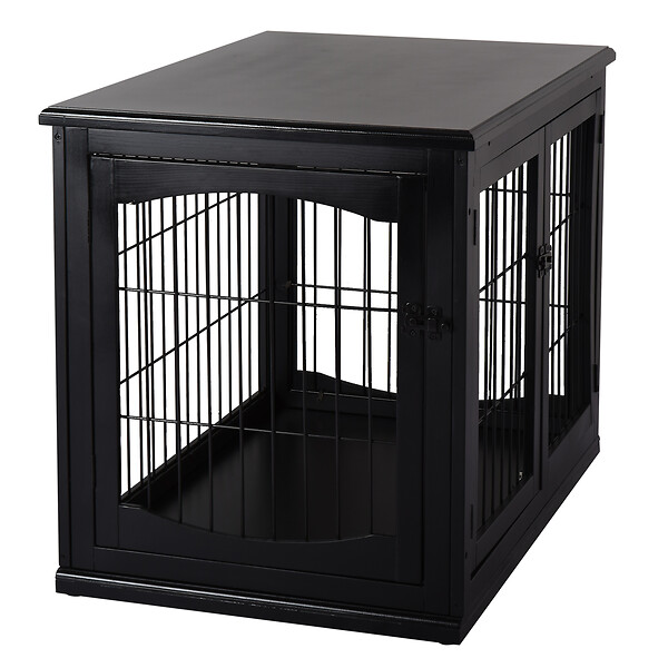 PAWHUT - Cage pour chien animaux cage en bois MDF classe E1 3 portes verrouillables max. 30 Kg dim. 81L x 58l x 66H cm noir - large