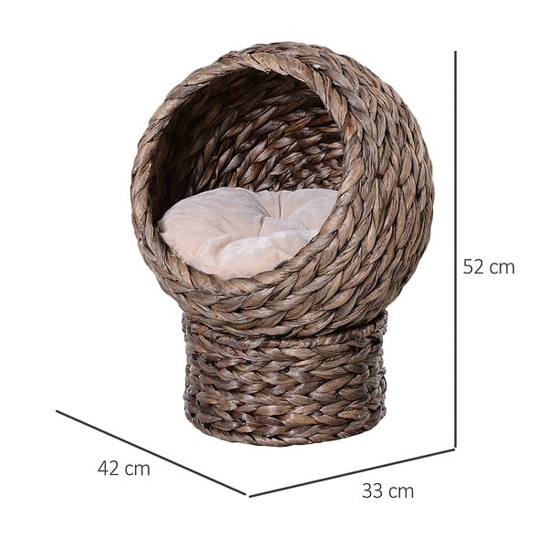 PAWHUT - PawHut Panier chat lit chat cosy grand confort dim. 42L x 33l x 52H cm coloris gris coussin moelleux beige inclus - large