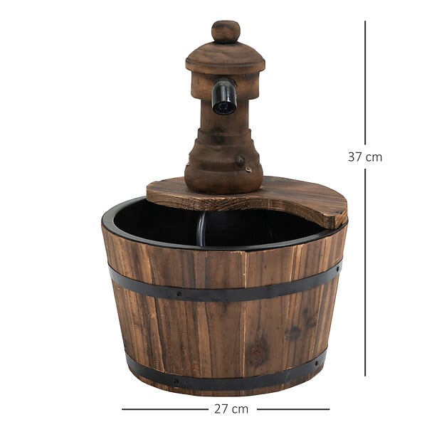 OUTSUNNY - Fontaine de jardin tonneau pompe à eau submersible incluse Ø 27 x 37H cm bois de pin marron - large