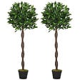 OUTSUNNY - Lauriers artificiels topiaires 1,20H m - lot de 2 lauriers boules artificiels - 741 feuilles réalistes par pied - tronc liane - pot inclus noir vert - vignette
