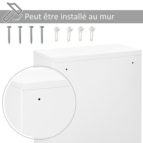 KLEANKIN - Armoire à pharmacie 2 étagères 3 niveaux verrouillable dim. 40L x 18l x 60H cm 2 clés métal blanc - large