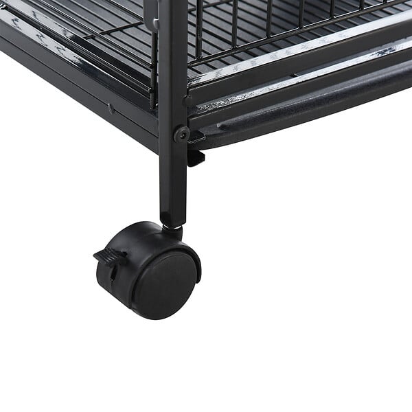 PAWHUT - PawHut Cage pour Petits Animaux Roulante 3 Rampes 3 Plates-formes Plat et Bouteille d'Eau Bac Inférieur Amovible Acier PP Noire - large
