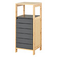 HOMCOM - Meuble colonne rangement salle de bain style cosy dim. 32L x 30l x 80H cm porte étagères niche bambou gris - vignette