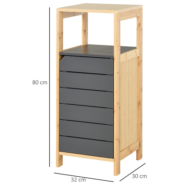 HOMCOM - Meuble colonne rangement salle de bain style cosy dim. 32L x 30l x 80H cm porte étagères niche bambou gris - large
