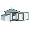 PAWHUT - Poulailler cottage multi-équipement perchoir rampe pondoir enclos tiroir à déjection 196L x 76l x 97H cm bois massif pin vert blanc - vignette