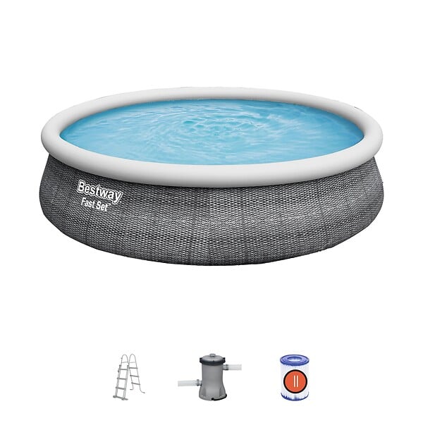 BESTWAY - Piscine autoportante Fast set - Rotin - Gris - 457x107cm - large