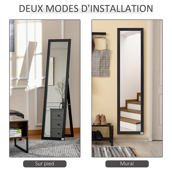 HOMCOM - Miroir sur pied et mural rectangulaire dim. 37L x 48l x 152H cm noir - large