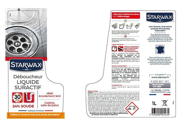 STARWAX - Déboucheur liquide soude caustique - Cuisine SDB - 1L - large