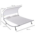 OUTSUNNY - Bain de soleil 2 places lit de jardin design contemporain toit réglable 2 roulettes 2 oreillers acier époxy polyester crème - vignette