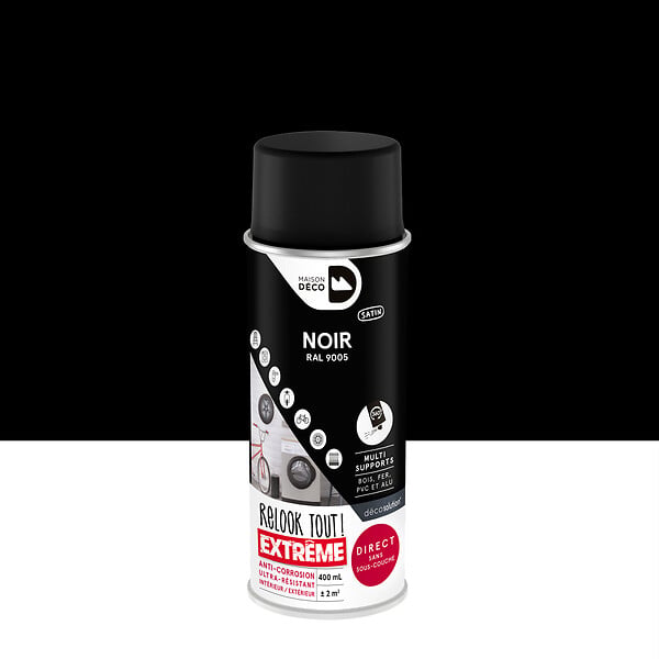 MAISON DECO - Peinture aérosol relook tout extrême noir satin 400 ml - large