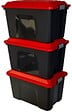 SUNDIS - Boite de rangement Locker - Lot de 3 - Noir et rouge - 60L - vignette