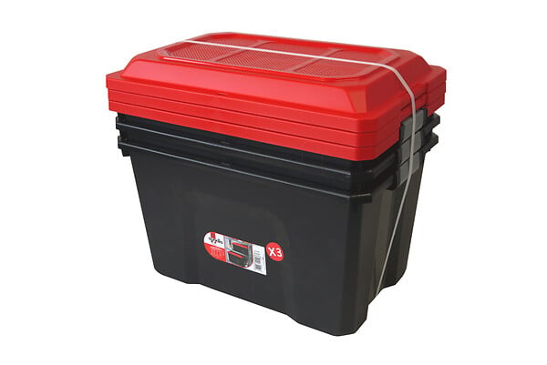 SUNDIS - Boite de rangement Locker - Lot de 3 - Noir et rouge - 60L - large