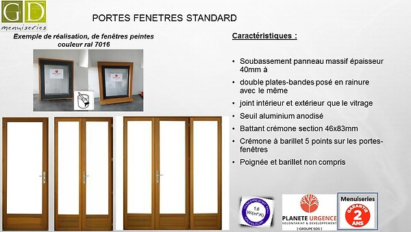 GD MENUISERIES - Porte fenêtre Bois 1 Vantail H215 x L80 Tirant Droite Côtes Tableau GD MENUISERIES - large