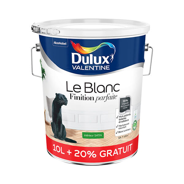 DULUX VALENTINE - Peinture finition parfaite - Blanc - Satin - 10L+20% - large