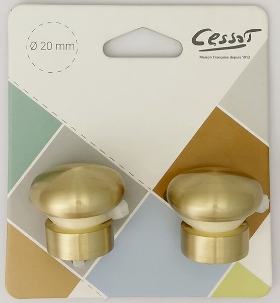 CESSOT - 2 embouts barre à rideaux, Regency, diam 20, décor laiton mat - large