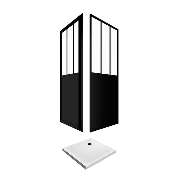 AURLANE - Pack Porte pivotante verre trempé 5mm + panneau aluminium composite + receveur blanc 90x90 - large