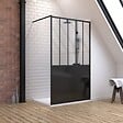AURLANE - Pack Paroi de douche 120x200 cm noir mat - verre trempe 5mm + Receveur extra plat à poser - caniveau - vignette
