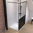AURLANE - Pack Paroi de douche 120x200 cm noir mat - verre trempe 5mm + Receveur extra plat à poser - caniveau - vignette