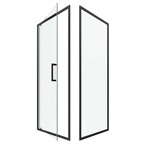 AURLANE - Porte de douche Pivotante et retour 90x90x200 - Profilés noir mat - CRUSH PIVOTANTE - large