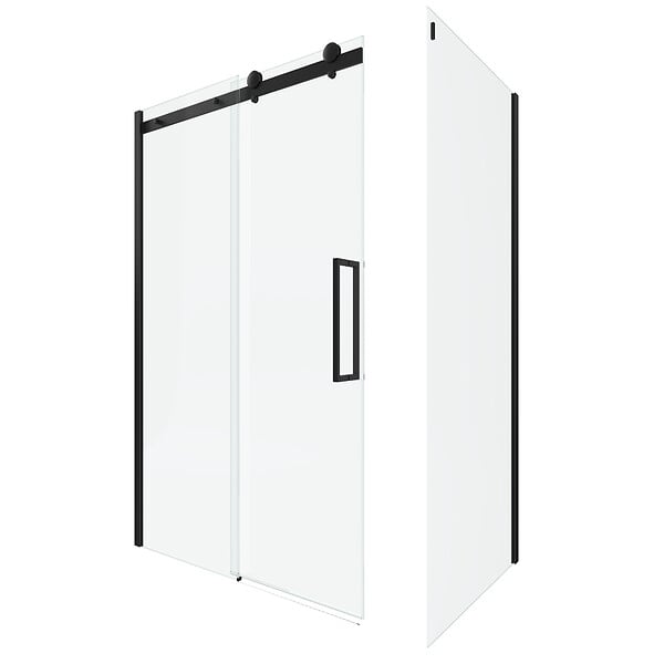 AURLANE - Porte de douche coulissante 120x200 cm noir mat - rail soft close + RETOUR 90 cm - large
